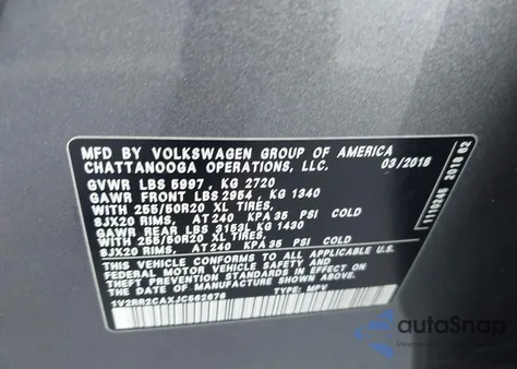 2018 Volkswagen Atlas 3.6L V6 Sel from USA, damaged, VIN 1V2RR2CAXJC562676
